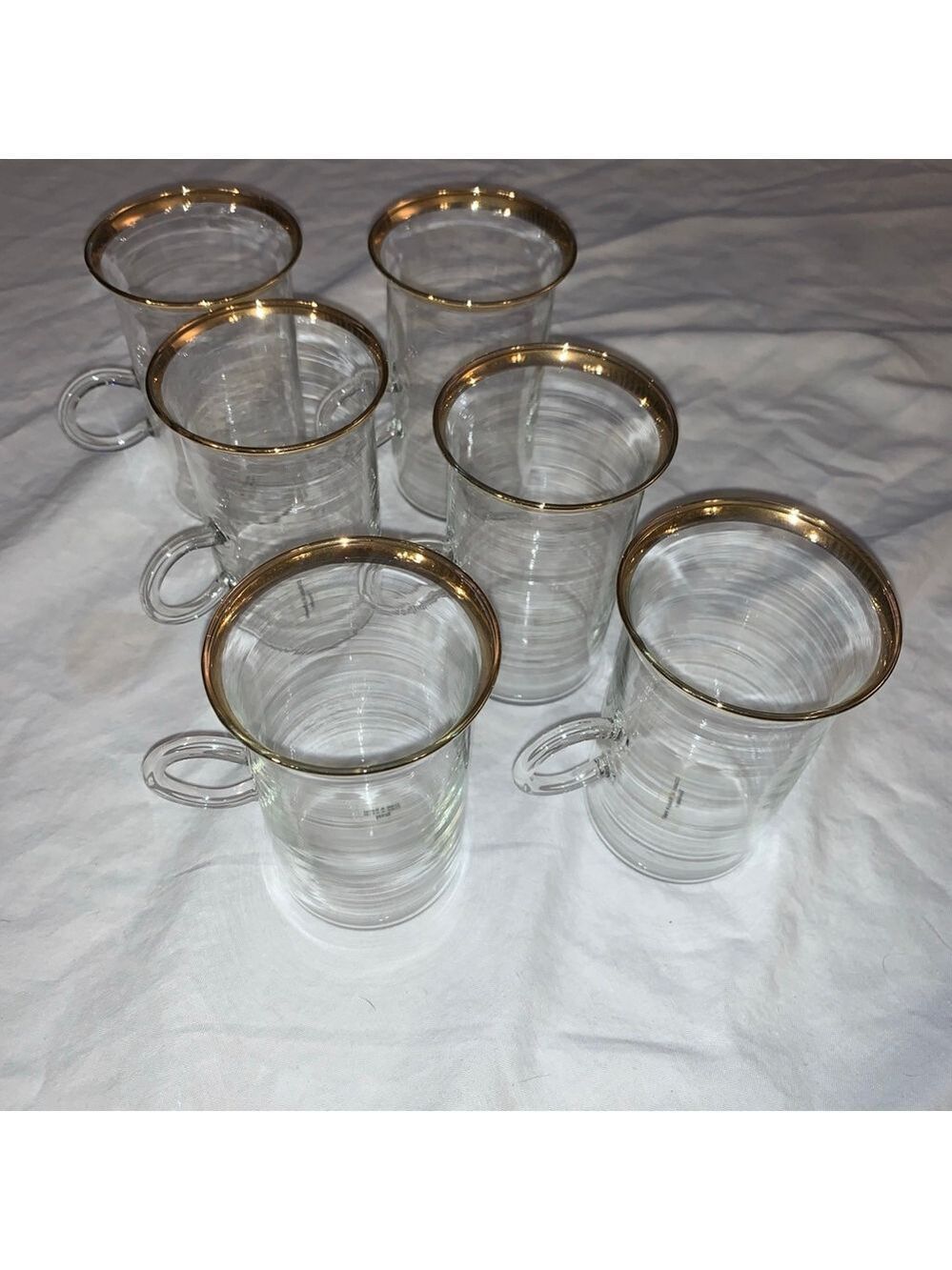 Crate & Barrel Clear Gold Rim Glass Turkish Mugs Set of 6